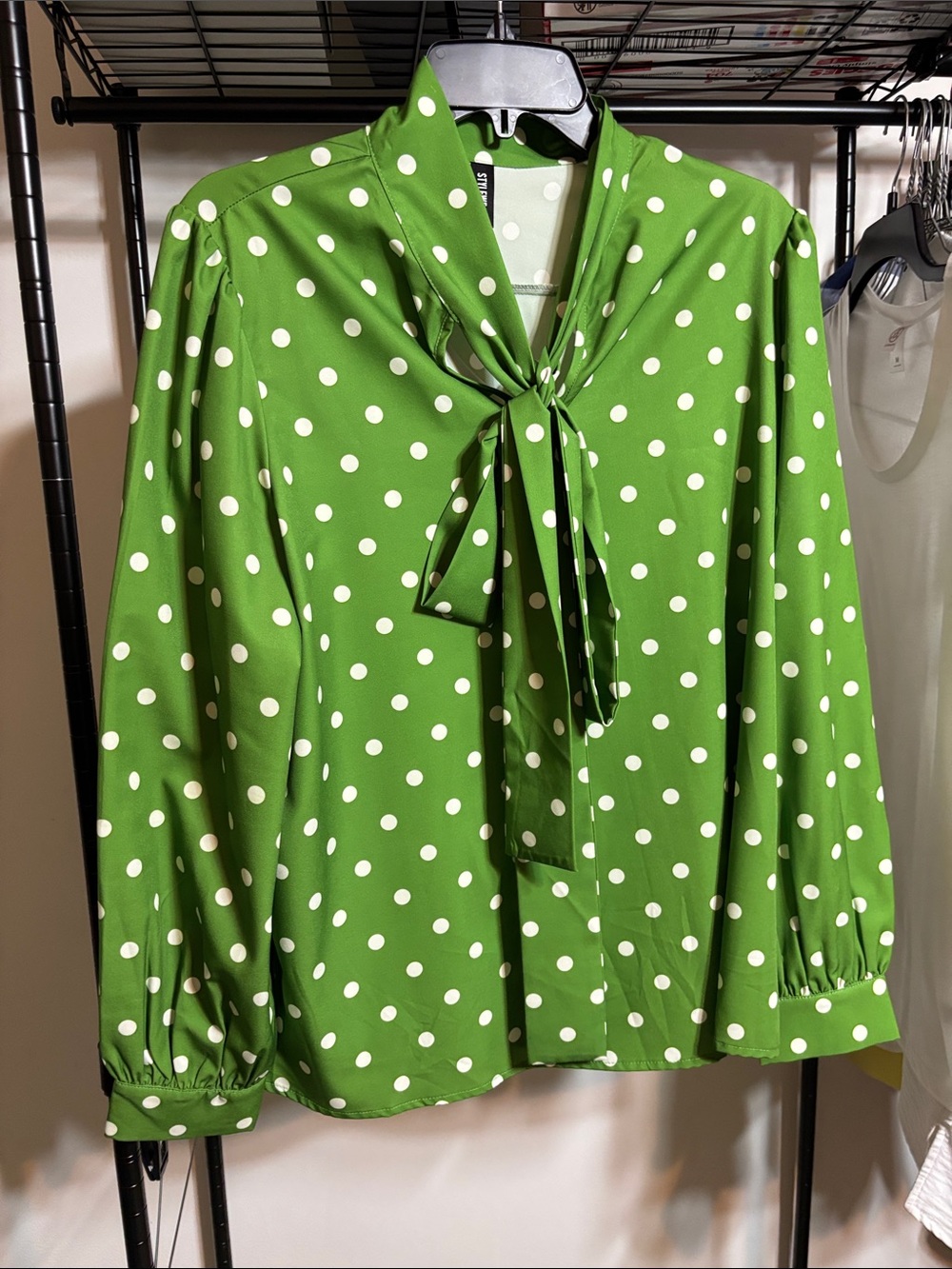 STYLEWE Green Polka Dot Tie-Neck Blouse